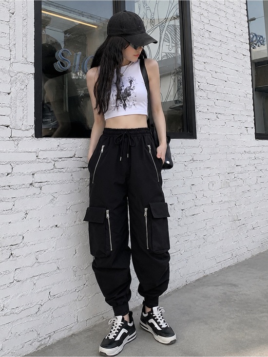 meinvqiaoti Pants - Black Y2K Techwear Cargo Jogger Pants Streetwear Utility XS 🖤